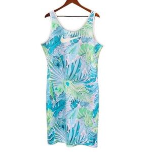 Tropical Print Tank Dress in Aqua & Mint